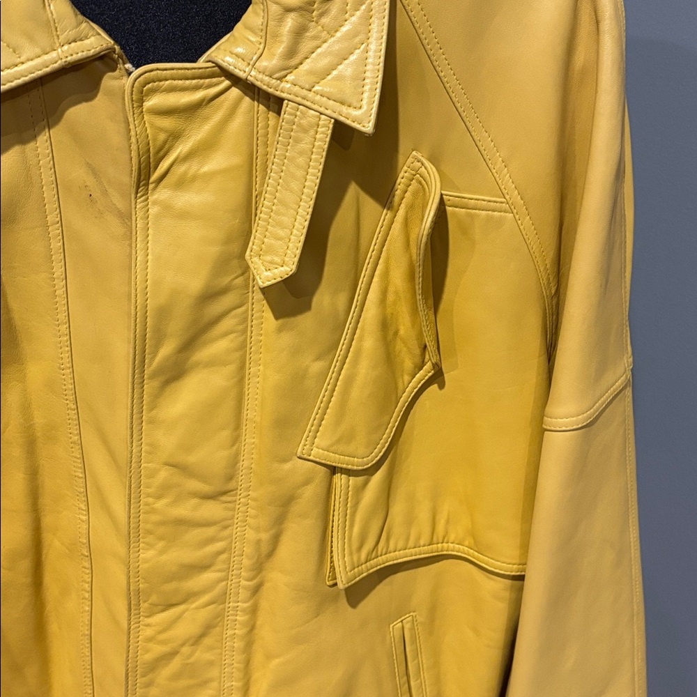 William Barry butter yellow genuine leather jacket zip up and button front - Picture 3 of 8
